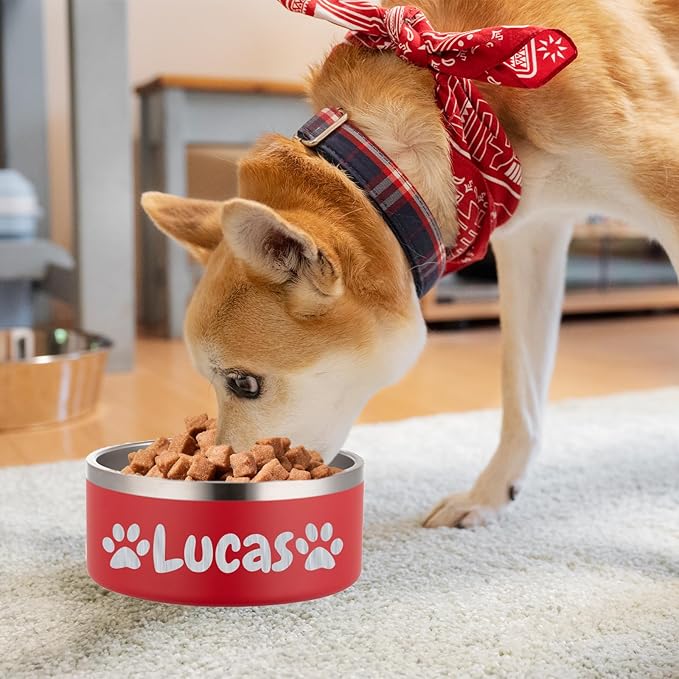 JMIPET Custom Personalized Dog & Cat Bowls - Stainless Steel Non-Slip Water & Food Dishes - Easy to Clean, Dishwasher Safe - Small, Medium, Large Sizes (Red)