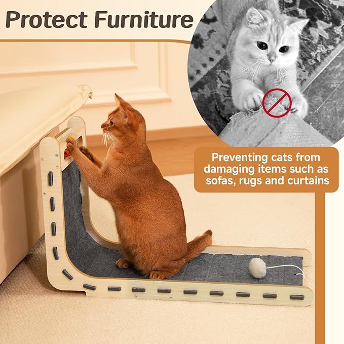 Cat Scratch Pad with Ball Toy Vertical Cat Scratching Board for Indoor Cats Adults Standing Felt Scratching Post Furniture Protector Kittens Cratchers Toys 26.8 Inch - Grey