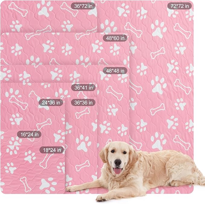 BEAUTYZOO Washable Pee Pads for Dogs, 36" x 72" Extra Large Reusable Puppy Pads, Absorbent Potty Training Dog Mats, Non-Slip Pet Whelping Pads for Incontinence, Housebreak, Crate, Bed, Playpen, Pink