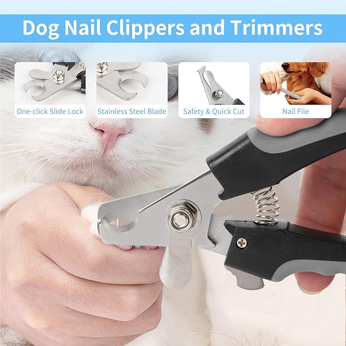 9 Pcs Pet Grooming Brush Set for Shedding, Professional Cats Dogs Long Hair Brush Nail Clipper And File Grooming Kit Self Cleanup Deshedding Multifunctional for Dogs Cats (Grey)