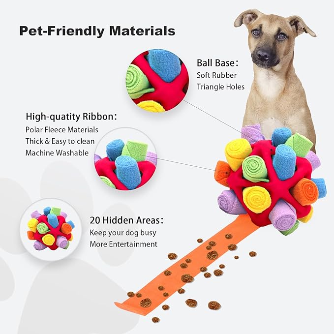 Gormenland Interactive Snuffle Toys for Dogs, Sniffle Interactive Treat Game Ball, Furry Fellow Snuffle Master, Encouraging Natural Foraging Skills (Red, Triangle)