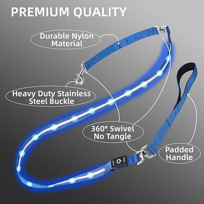PetIsay Light up Dog Leash for Night Walking - USB C Rechargeable - Waterproof - Dog Leashes with Flashlight - LED Leash for Dogs - 6Ft, Pink