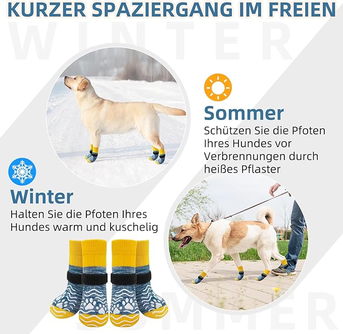 PUPTECK Anti Slip Dog Socks, Shoes with Grippers to Prevent Licking Hardwood Floors Traction, Rubber Boots & Paw Protectors for Small Medium Large Dogs Cold/Hot Pavement, Senior Dogs Booties Blue