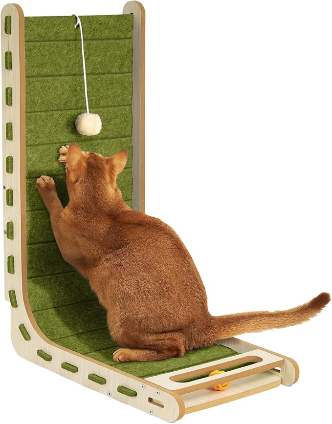 Cat Scratch Pad with Ball Toy Vertical Scratching Post for Indoor Cats Adults Standing Felt Cat Scratching Board Furniture Protector Kittens Cratchers Toys 26.8 Inch - Green