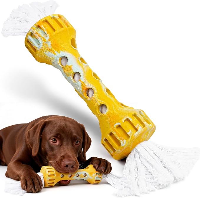 KGPERGU Durable Rubber with Pure Cotton Tassels for Medium and Large Breeds, Indoor Dog Chew Toy for Boredom Buster, Outdoor Fetch and Chase Toy for Excess Energy Relief, Cream Flavor, Yellow/White