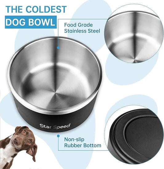 Stainless Steel Dog Bowl - Extra Large, 200oz, Rubber Bottom, Drop Resistant, Keeps Cold, Fits Different Size Big Dog Food Bowls. (Black)