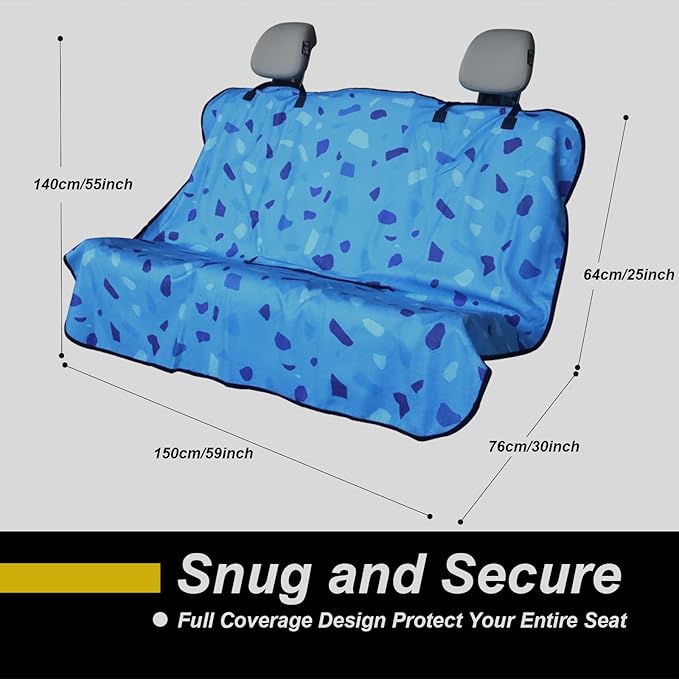 LoyaGour Back Seat Cover for Car Trucks Van SUV,Waterproof Rear Bench Towel Seat Covers for Dogs and Kids,Automotive Backseat Protector (Blue Marbling)