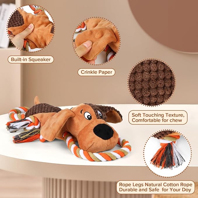Squeaky Dog Toys, Tug of War Dog Toy for Large Dogs, Plush Puppy Toys with Pull Rope, Interactive Dog Toys for Small, Middle, and Big Dogs