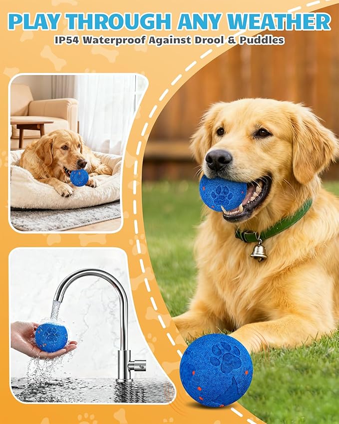 Bryxkla Interactive Dog Ball & Interactive Dog Toys for Medium/Large Dogs: Self-Moving, Auto-Vibrating & Bouncing Smart Ball - Chew-Resistant E-TPU, IPX7 Waterproof & Low-Noise