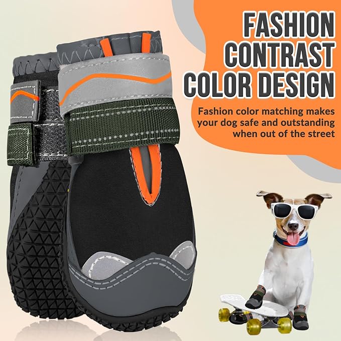SlowTon Dog Shoes for Large Small Medium Dogs - Waterproof Dog Boots for Summer Hot Pavement, Paw Protector for Outdoor Walking Winter Snow, Anti-Slip Rubber Dog Booties for Hardwood Floor (B, 8)