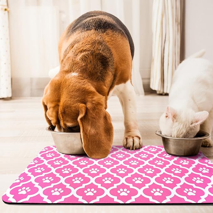 Dog Food Mat 17X30 Inch Pet Feeding Absorbent Mats for Floor Cat Water Bowl Placemats Non-Slip Washable Dog Mat for Food and Water