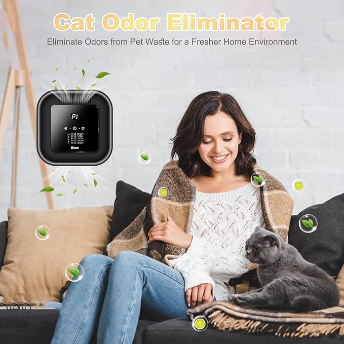 Cat Litter Deodorizer – 99% Odor Removal, Ozone Air Purifier for Pets, Strong Odor Eliminator for Litter Box, Toilet, Closet, Cabinet, Shoe, Garage (Black)
