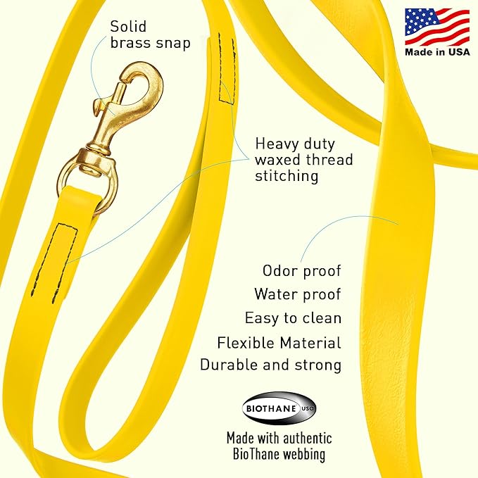 Viper Biothane K9 Working Dog Leash Waterproof Lead for Tracking Training Schutzhund Odor-Proof Long Line with Solid Brass Snap for Puppy Medium and Large Dogs, 10ft Lemon Yellow