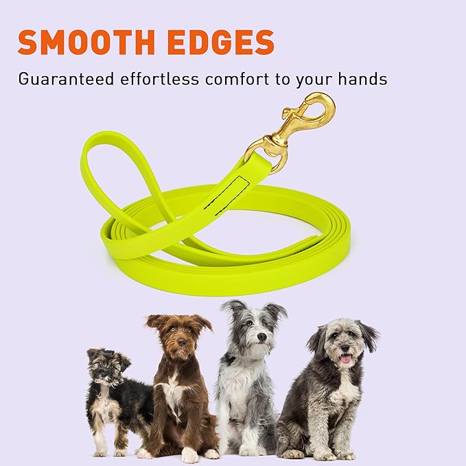 Viper Biothane K9 Working Dog Leash Waterproof Lead for Tracking Training Schutzhund Odor-Proof Long Line with Solid Brass Snap for Puppy Medium and Large Dogs, 20ft Safety Yellow