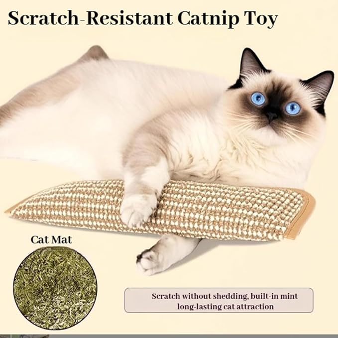 Clawvia Cat Toy, Interactive Catnip Chew Toy, Durable 12 Inches Catnip Kicker Soft Sisal Pillow with Organic Catnip for Kittens and Adult Cats for Indoor Scratching, Chewing & Teething (2)