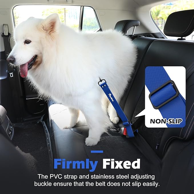 Pawaboo Dog Car Seatbelt, Universal Pet Safety Belt, Chew-Proof Dog Car Restraint with Adjustable Strap, Nylon Woven Belt & PVC Shell Dog Seatbelt, Dog Leash with 360° Hook,20 in, 2 Pack, Blue + Black