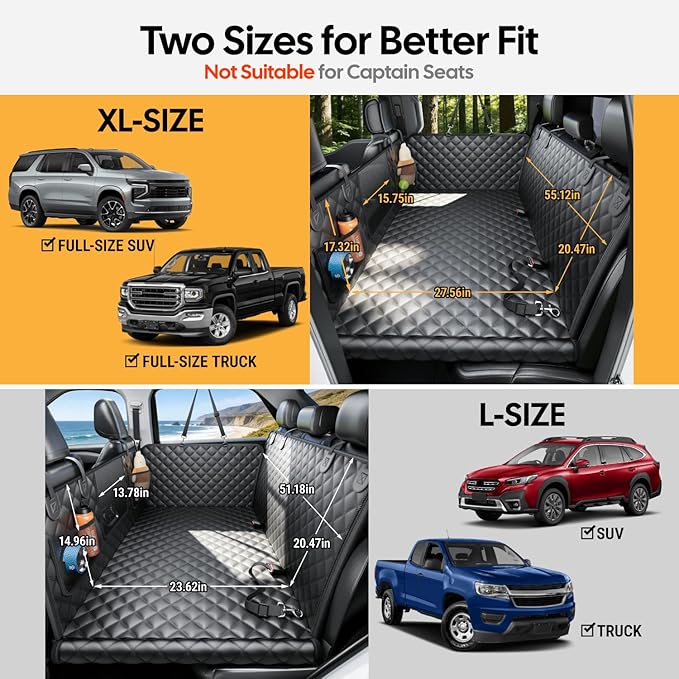 Wigoo Dog Car Seat Cover for Back Seat, Dog Hammock with Hard Bottom Support, Heavy Duty Waterproof Pet Bed Extender for 2-4 Large/Medium Dogs, Backseat Protector for SUV Medium Truck, Size-L, Black