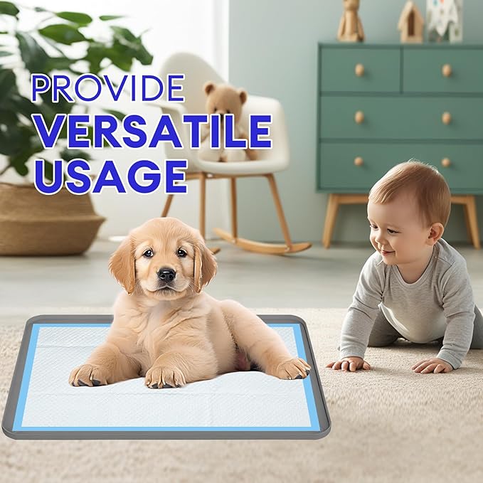 Pee Pad Holder for Dogs, 32"x21" Foldable Silicone Puppy Pad Tray with Built-in Clamps, Raised Edge Leak-Proof Potty Training Mat, Non-Slip Tear-Resistant Dog Pad Holder for Floor Protection