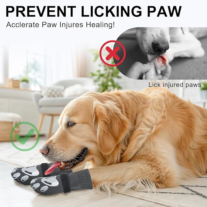 BEAUTYZOO Dog Socks, Non Slip Dog Socks to Prevent Licking Paws -Dog Shoes for Hot/Cold Pavement, Dogs Boots & Paw Protectors, Doggie Booties for Hardwood Floors, Small Medium Large Senior Dogs