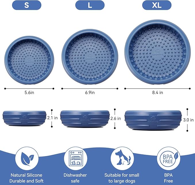 Dog Lick Bowl, Animire Freeze Lick Mat for Dogs, Non-Slip Slow Feeder Licking Bowl Enrichment Treat for Distraction Anxiety Relief, Food Grade Silicone, Dishwasher Safe(Dark Blue,S)
