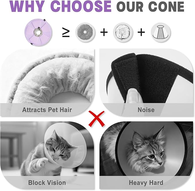 Cat Cone Collar Soft, Adjustable Elizabethan Collar for Cats to Stop Licking, Comfortable Lightweight Kitten Cone for Wound Healing and Surgery Recovery,Purple M