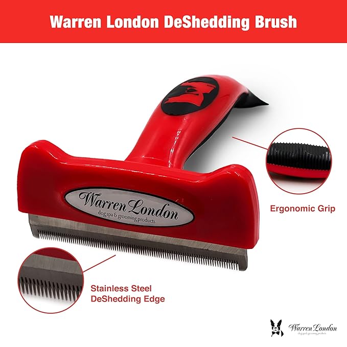 Warren London Deshedding Brush for Large Dogs, Long Hair | 4″ Stainless ¼″ Blade | Rapid Undercoat Removal for Goldens, Huskies & Collies | Pro Grooming Handle