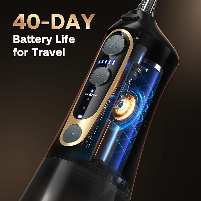 Bitvae C6 Water Dental Flosser for Teeth Pick, Cordless Flosser for Travel with 6 Jet Tips, 3 Modes 5 intensities, IPX7 Waterproof Portable & Rechargeable Oral Irrigator Cleaner, Black