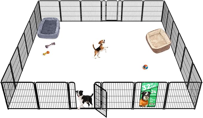 FXW Homeplus Unleashed Indoor Dog Playpen - Stress-Free and Safe Play, Heavy Duty 32 Inch 24 Panels Dog Pen for Small and Medium Dogs, Black│Patented