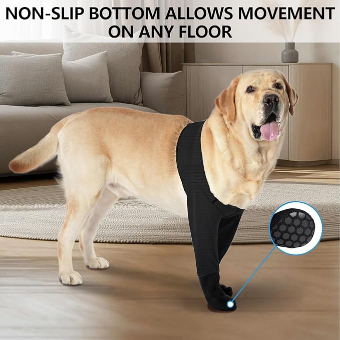 Dog Socks & Boots - Waterproof Anti-Licking Paw Protectors with Non-Slip Bottom, Post-Surgery Recovery Sleeves for Wound Protection (Black, XL)