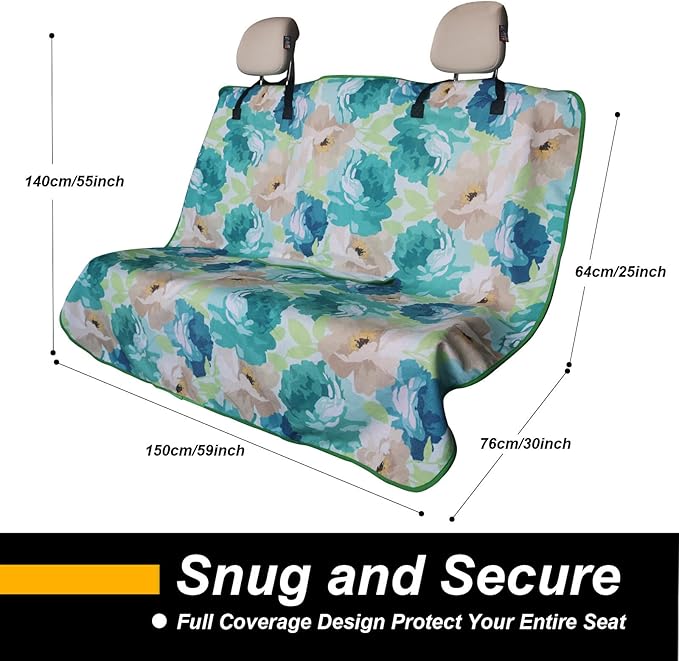 LoyaGour Back Seat Cover for Car Trucks Van SUV,Waterproof Rear Bench Towel Seat Covers for Dogs and Kids,Automotive Backseat Protector (Chrysanthemum)