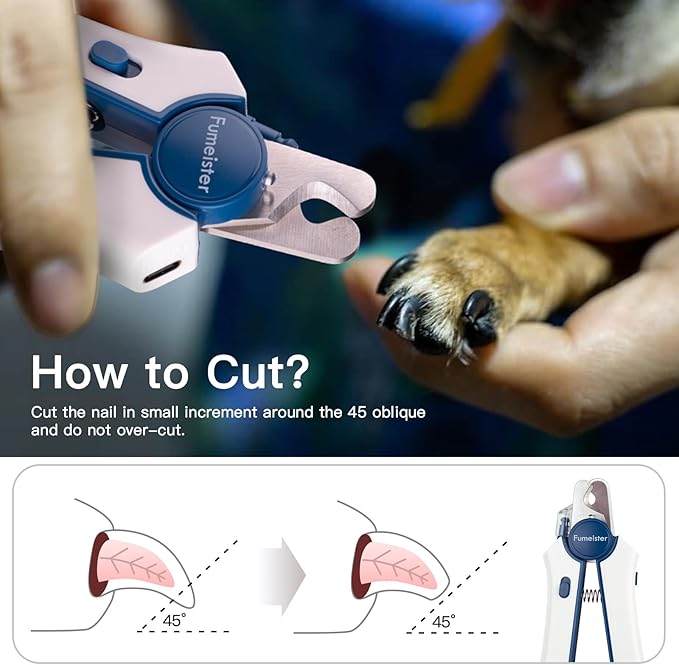 Type-C Rechargeable Dog & Cat Nail Clippers - LED Pet Nail Trimmer Extra Sharp for Small & Medium Dogs (Blue)