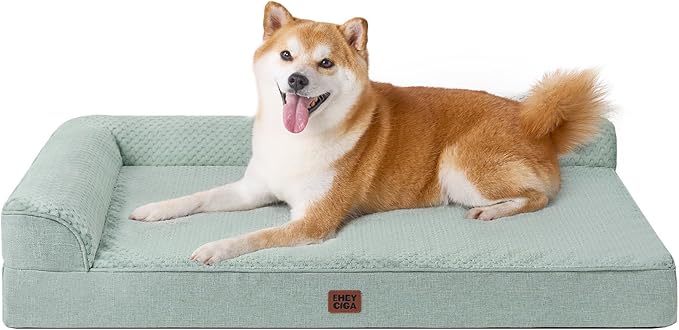 EHEYCIGA Memory Foam Dog Bed Large Sized Dogs, Pet Bed for Large Dog for Crate with Waterproof Liner, Pet Couch Bed Orthopedic with Washable Removable Cover, 35x22x6 Inches, Greyish Green