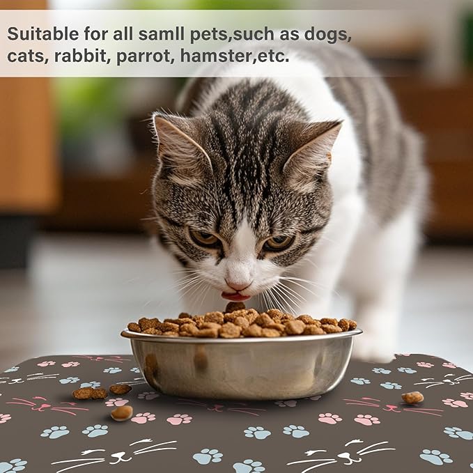 Patterned Cat & Dog Bowl Mat for Food and Water, 17"×30" Quick Dry Absorbent Pet Feeding Mat, Eco-Friendly Dog Placemat