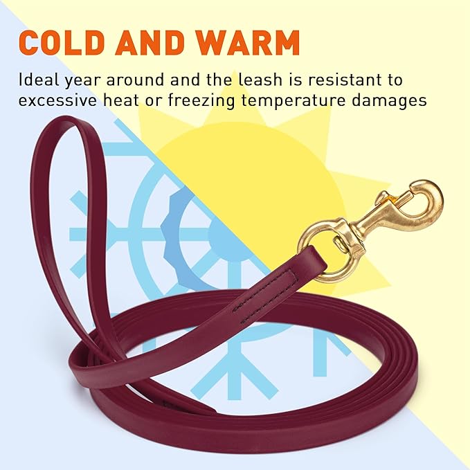 Viper Biothane K9 Working Dog Leash Waterproof Lead for Tracking Training Schutzhund Odor-Proof Long Line with Solid Brass Snap for Puppy Medium and Large Dogs, 10ft Merlot Burgundy