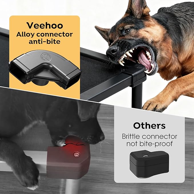 Veehoo Chewproof Elevated Dog Bed, Durable Raised Pet Cot with Soft PP Cotton-Filled Waterproof Mat, Washable Padded Cot for Indoor, Outdoor & Camping, 49-Inch, Black
