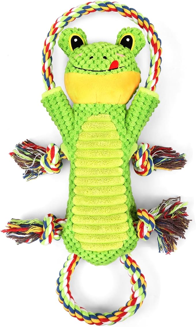 Letsmeet Plush Dog Toy with Crinkle Paper and Ropes - Small Interactive Puppy Toys for Medium to Large Dogs