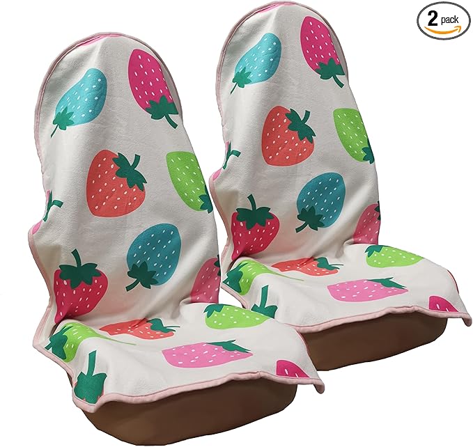 LoyaGour Car Seat Cover Protector Front Seats,for Gym Workout,Running,Swimming,Beach and Hiking,Waterproof Sweat Towel Bucket Seat Covers for Cars SUV Trucks (Strawberry, 2Pcs)