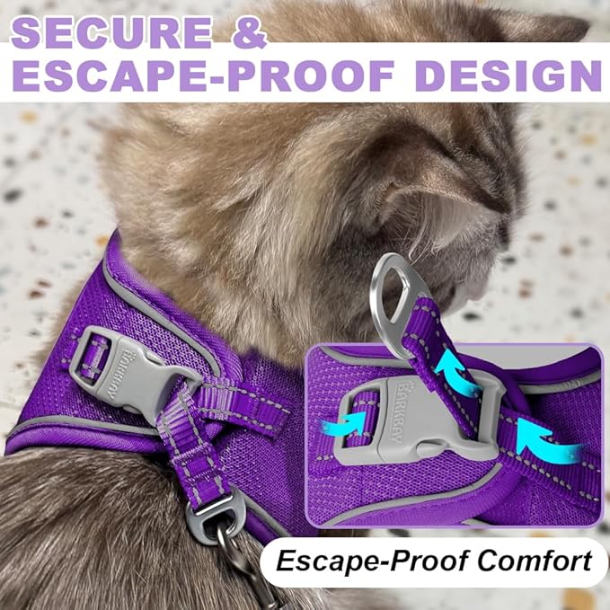 Cat Harness and Leash Set,Escape Proof Kitten Harness,Step in Adjustable Soft Lightweight,Easy Control,Reflective Strips Comfortable for Walking Travel(Purple,M)