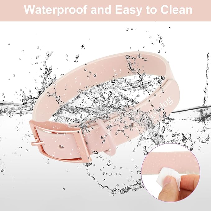 Wisedog Waterproof Dog Collar: Multiple Adjust 7" to 23.6", Soft Rubber Coated Webbing, Easy to Clean, for Small Medium Large Dogs (XL|18"-23.6" × 1 in, Gossamer Pink)