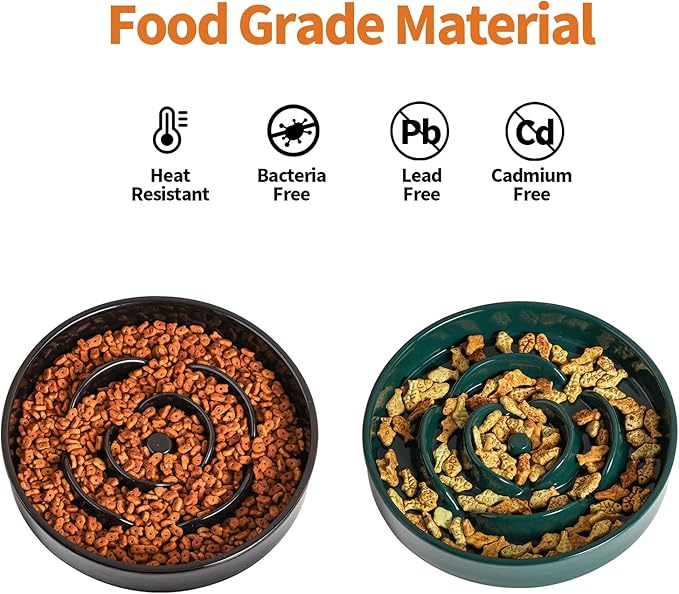 Black 8.66 in Dog Bowl Ceramic Slow Feeder for Medium Large Dogs,Elevated/Raised Slow Feeding Dog Food Water Dish Heavy Weighted,Puppy Dish for Fast Eaters,Puzzle Eating Bowl Modern Maze