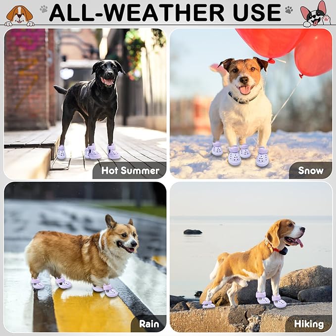 Dog Shoes for Hot Pavement,Non-Slip Waterproof Breathable Easy to Clean Put On and Take Off Dog Boots,Paw Protector for Hot Summer Roads Winter Snow (Purple, Size 1:(1.18"x1.77")(L*W))