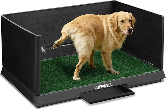 Dog Grass Pad with Tray & Drawer, Indoor Dog Potty Training System, 2 Reusable Turf Pads, 3 High Walls for Splash Protection, Easy-Clean Urine Collection Drawer for Small/Medium Dogs
