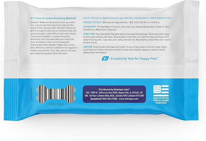 Vetnique Glandex Dog Wipes for Pets Cleansing & Deodorizing Anal Gland Hygienic Dog & Cat Wipes with Vitamin E, Skin Conditioners and Aloe (600ct)
