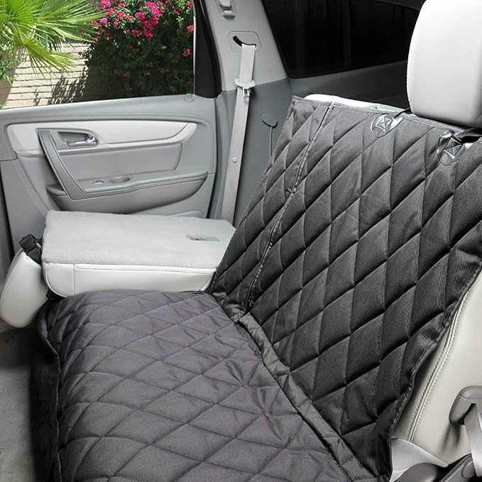 4Knines Dog Hammock for Cars, SUVs, and Small Trucks (Regular Size, Black) – Rear Seat Cover for 60/40 Split Bench w/Armrest & Seatbelt Access – Heavy Duty, Waterproof, Easy Install, Machine Washable