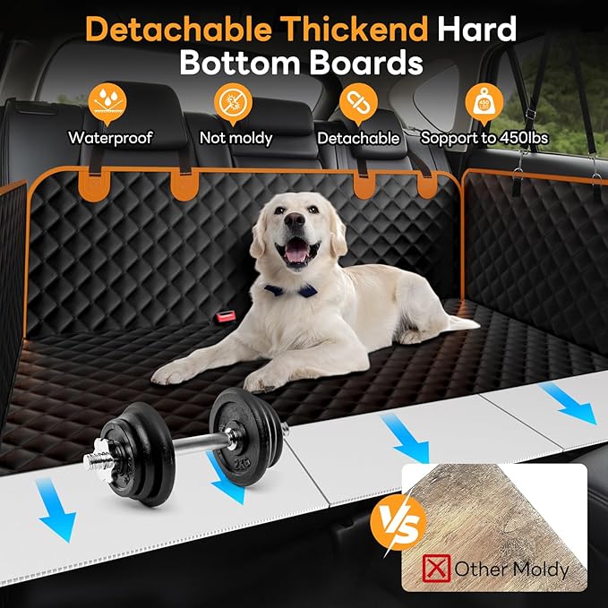 Dog Seat Cover for Back Seat - Hard Bottom Car Seat Cover for Dogs Holds 500 lbs,Waterproof Back Seat Extender for Dogs,Scratch-Proof Anti-Slip Dog Hammock for Car SUV Small Truck, BlackOR