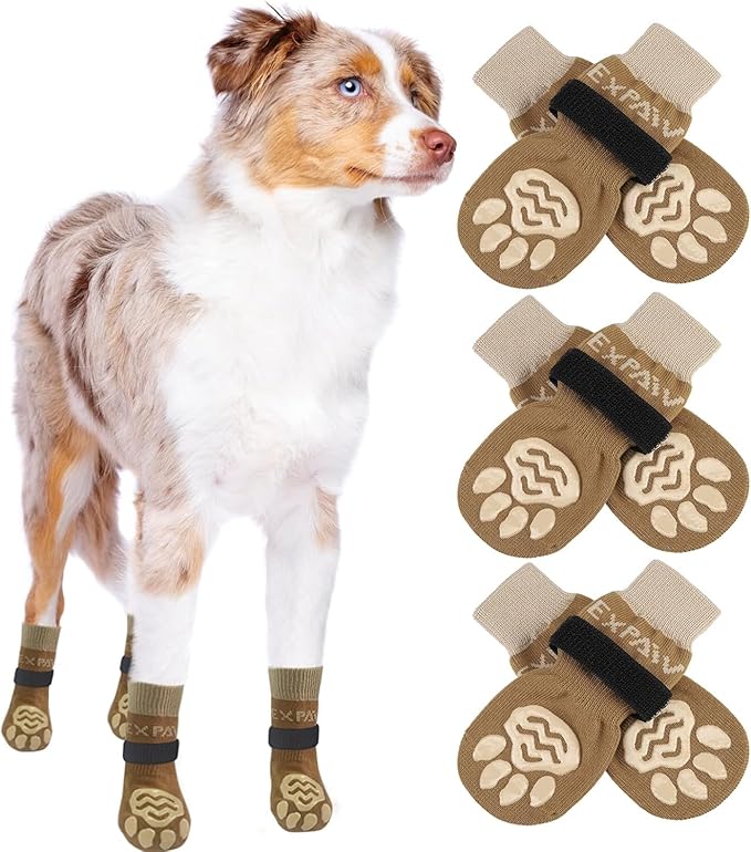 EXPAWLORER 6PCS Anti-Slip Dog Socks to Prevent Licking Paws,Dog Shoes for Hot Pavement,Best Paw Protector Traction Control on Hardwood Floor,Dog Booties for Puppy Small Medium Large Senior Dogs