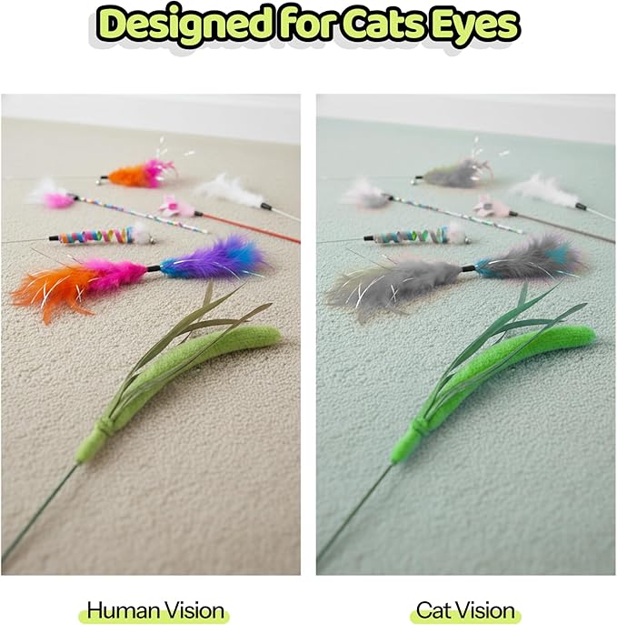 Kokobae Cat Wand Toy – Natural Grass-Inspired Cat Teaser Stick, Durable Design for Indoor Cats, Interactive Play for Exercise, Hunting, and Bonding
