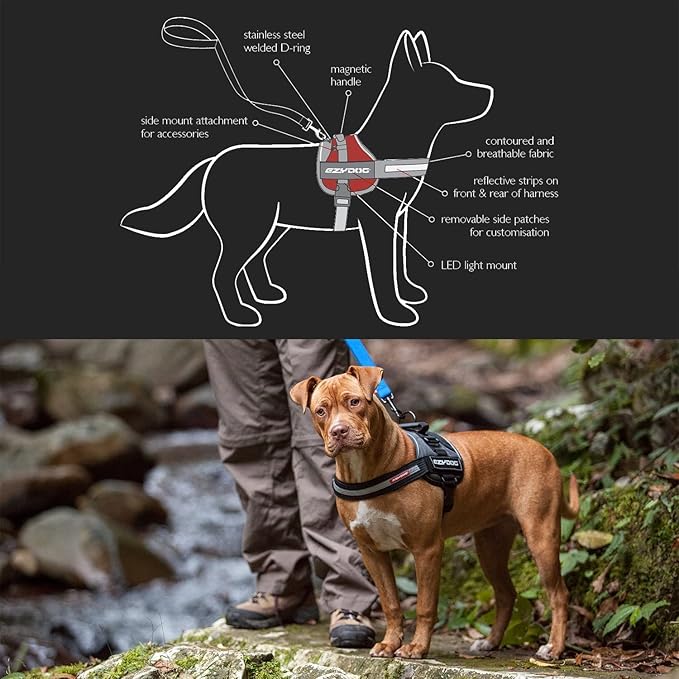 EzyDog Convert Dog Harness – Trail-Ready Rugged Harness for Walking, Hiking & Outdoors with Reflective Piping, Badge Attachment Points, Traffic Handle, & Comfort Lining (XX-Large, Corduroy)
