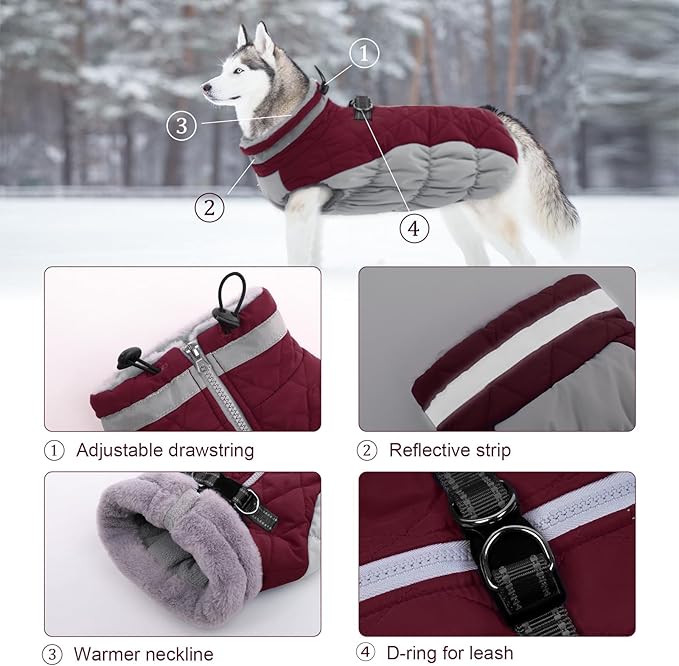 Lelepet Dog Coat Warm Dog Winter Coat Waterproof Dogs Jacket with Harness Built in Reflective Pet Fleece Vest Zip-Up Cold Weather Coats for Extra Large Dogs Turtleneck & Windproof Coats Great Dane 3XL