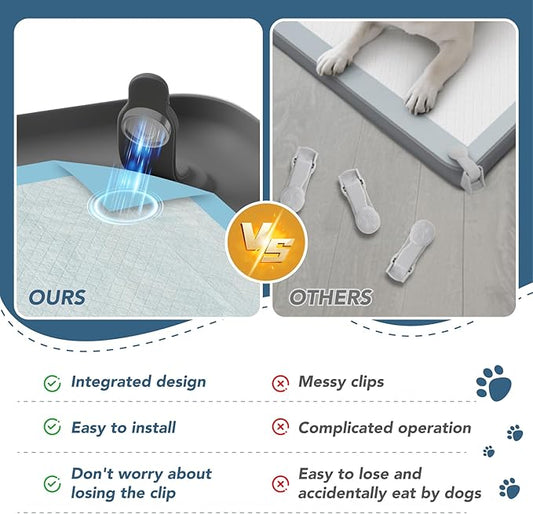 Pee Pad Holder for Dogs, 24" x 24" Non-Slip Silicone Puppy Pee Tray Mat with 4 Magnetic Clips, Reusable, No Spill Raised Lip High Edge, Leak-Proof Puppy Toilet Training Pad for Indoor Floor Protection